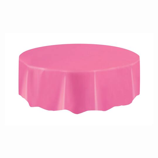 Round Hot Pink Plastic Tablecloth, Round Plastic Table Cover
